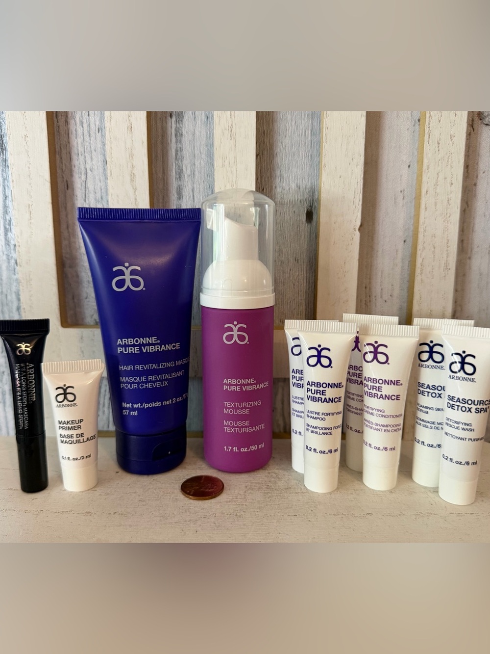 Arbonne Pure Vibrance Sample LOT X 10 Shampoo, Conditioner, Mousse, Hair Masque